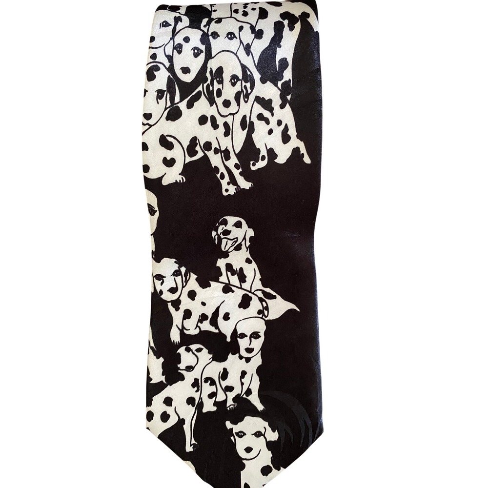 Dimoda Dalmatian‎ Dog Print Necktie Black White Graphic Novelty Handmade Tie